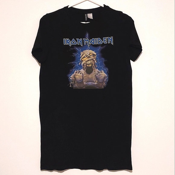 Iron Maiden H&M Women's Black Short Sleeved Graphic T-shirt Mini Dress E… - Picture 2 of 7